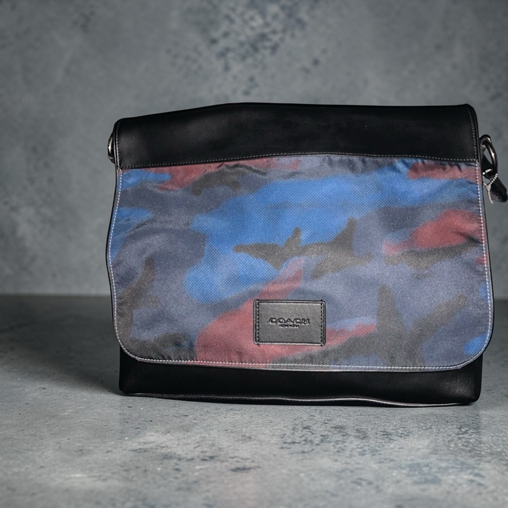 Coach Men's Camouflage Messenger Bag in Black and Blue